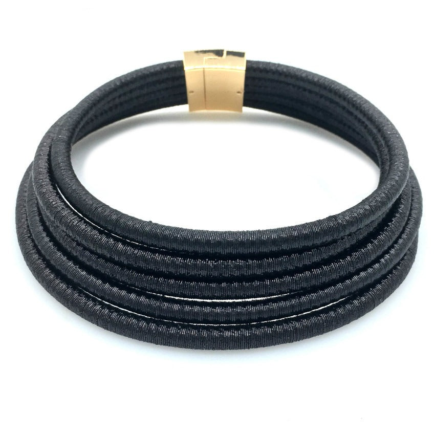 Magnetic clasp necklace set fashionable alloy multi layered braided rope exaggerated necklace for women