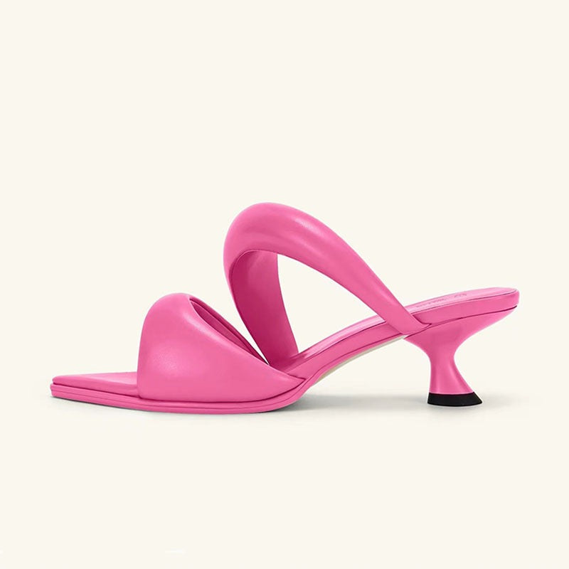 Women Comfortable Thick Strip Design Sandals Thin High Heel Slippers Banquet Party Wedding Shoes