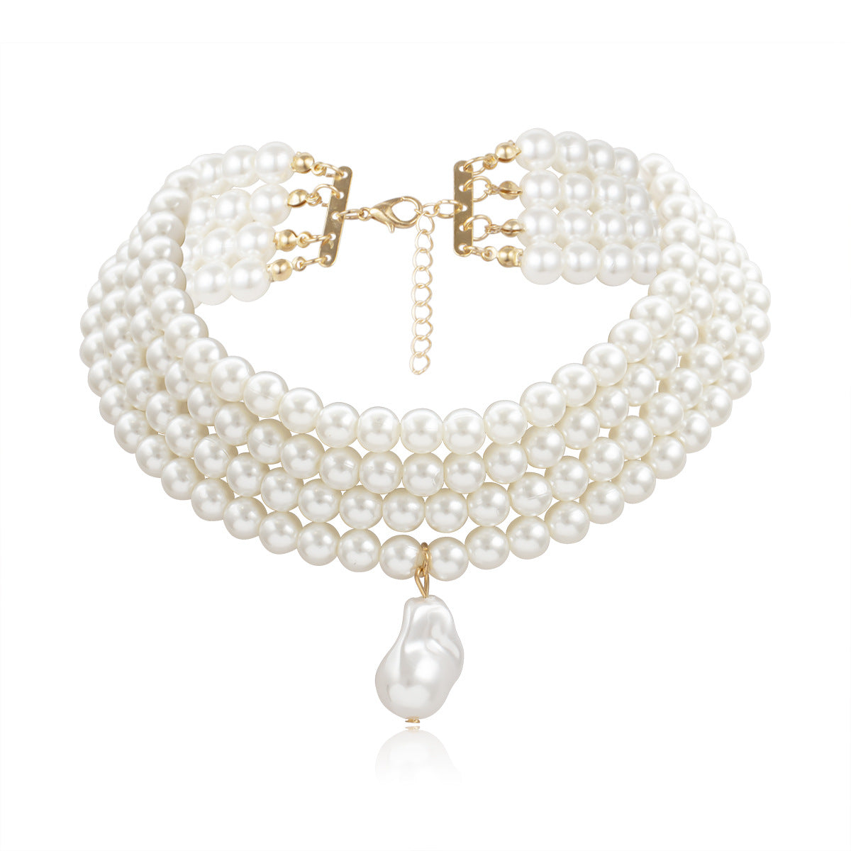 Personality Fashion Geometric Beaded Necklace Simple Multilayer Pearl Shaped Pendant Necklace Women
