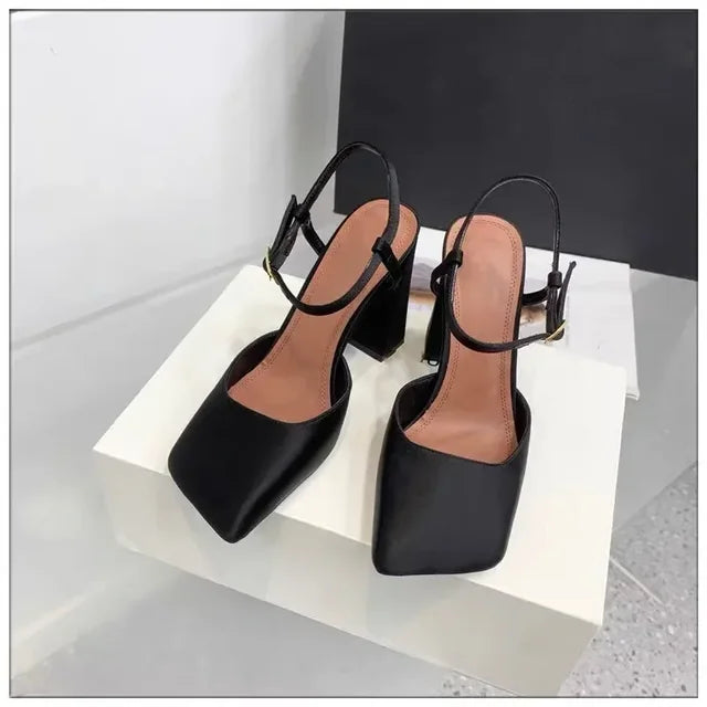Rhinestone Thick High Heels and Toe Sandals for Women, Retro Mary Jane Single Shoes, Fashionable and Sexy, European and American