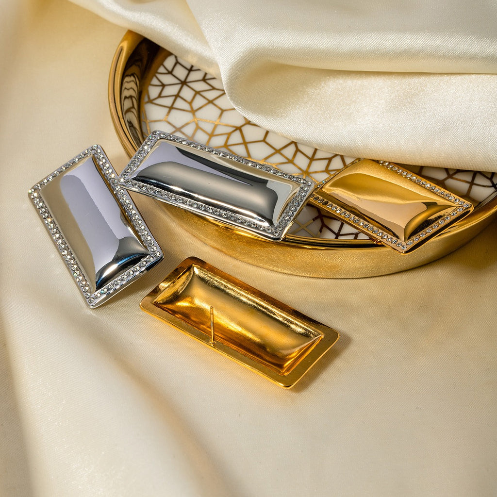 Stainless steel inlaid diamond smooth rectangular earrings, stainless steel personalized jewelry