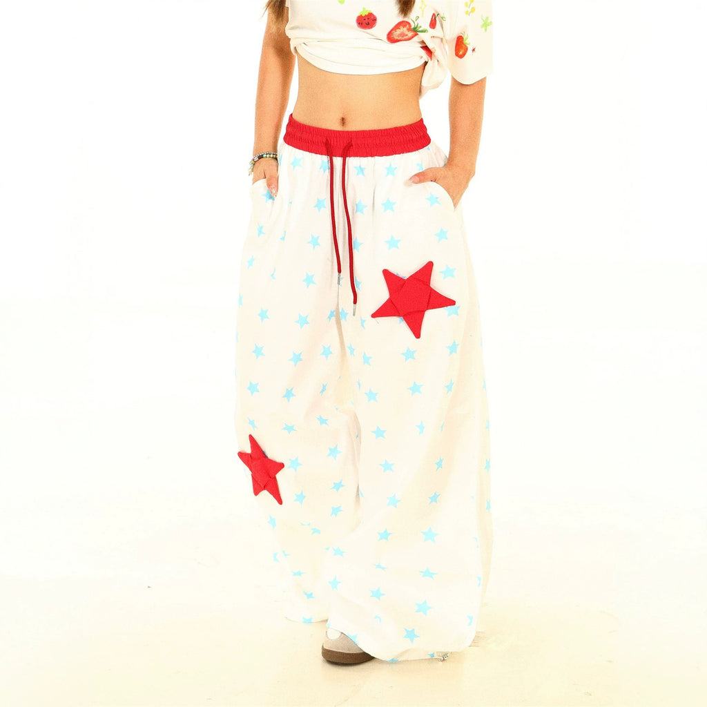 Vintage Star Print Casual Pants Women Wide Leg Pants