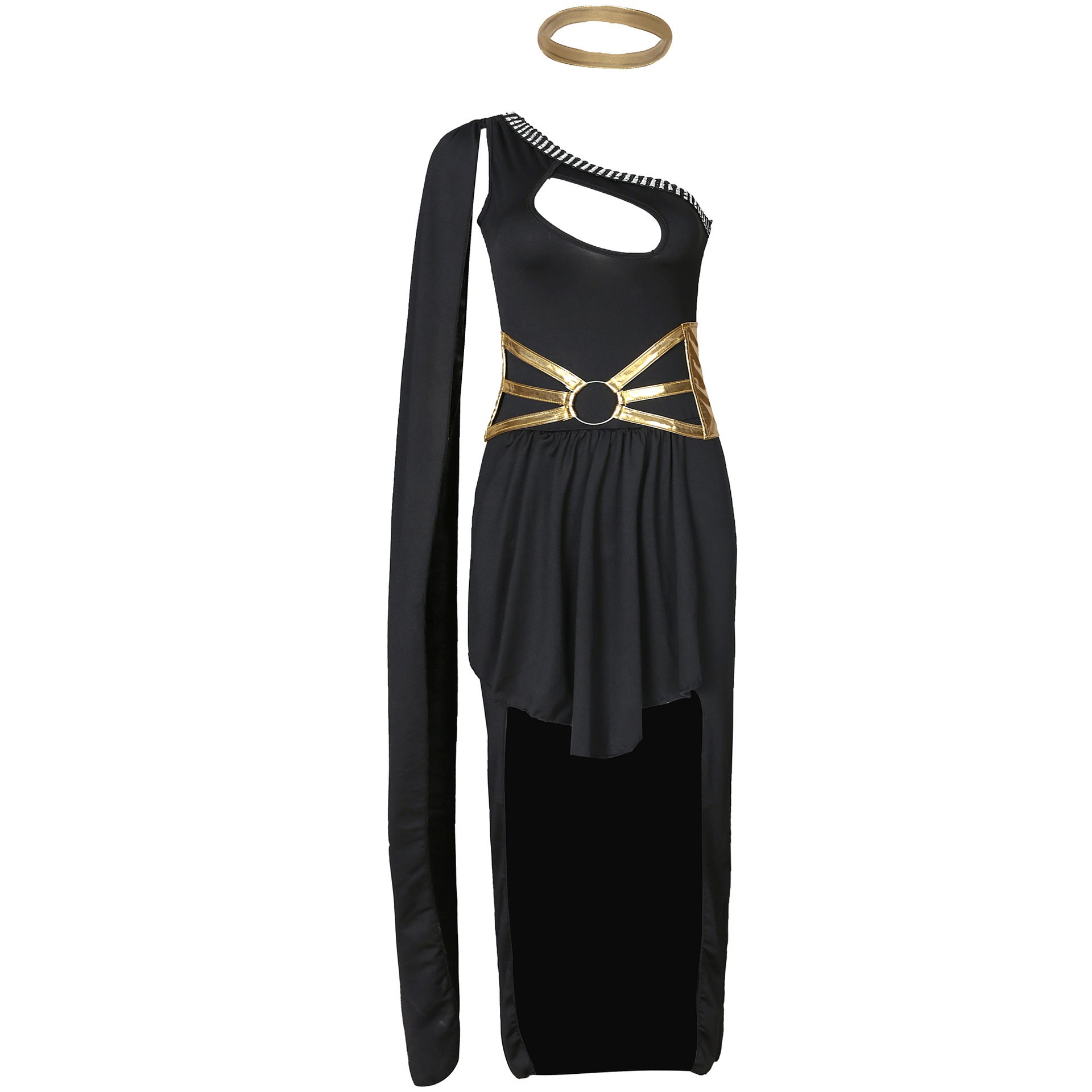 Single Shoulder Greek Goddess Halloween Costume Egyptian Queen Theme Party Dress Stage Performance Gown S-XL