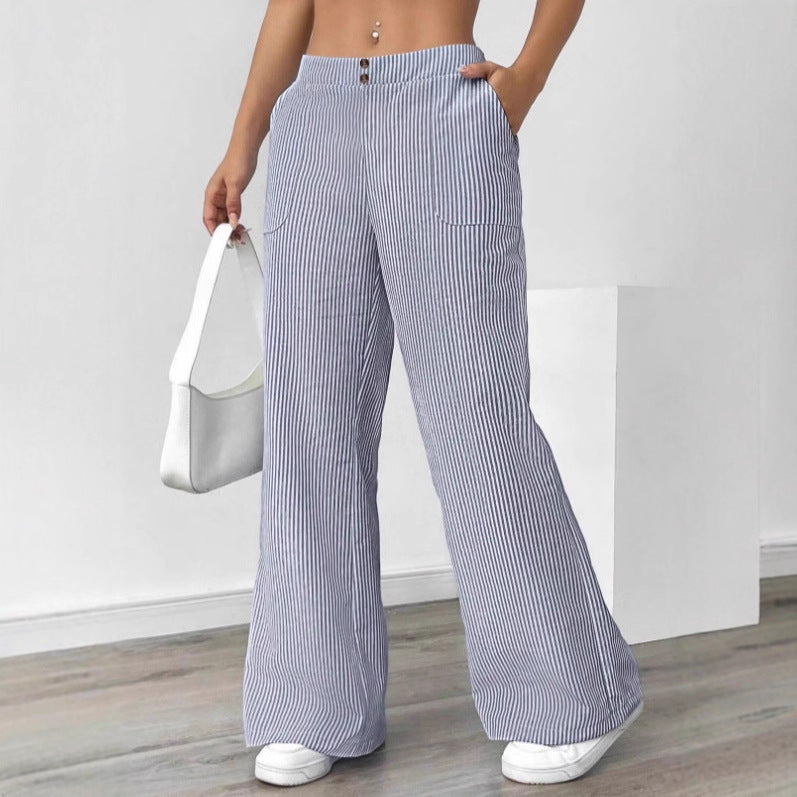 Striped pants loose wide leg women