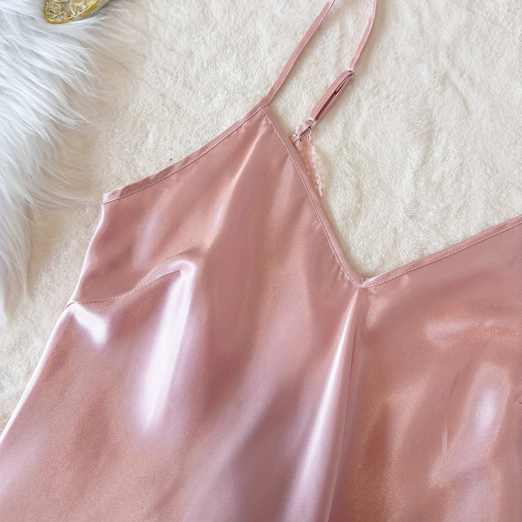 SexyLace Camisole Pink Nightdress with Ice Silk Material for Women, Feminine and Elegant Sleepwear
