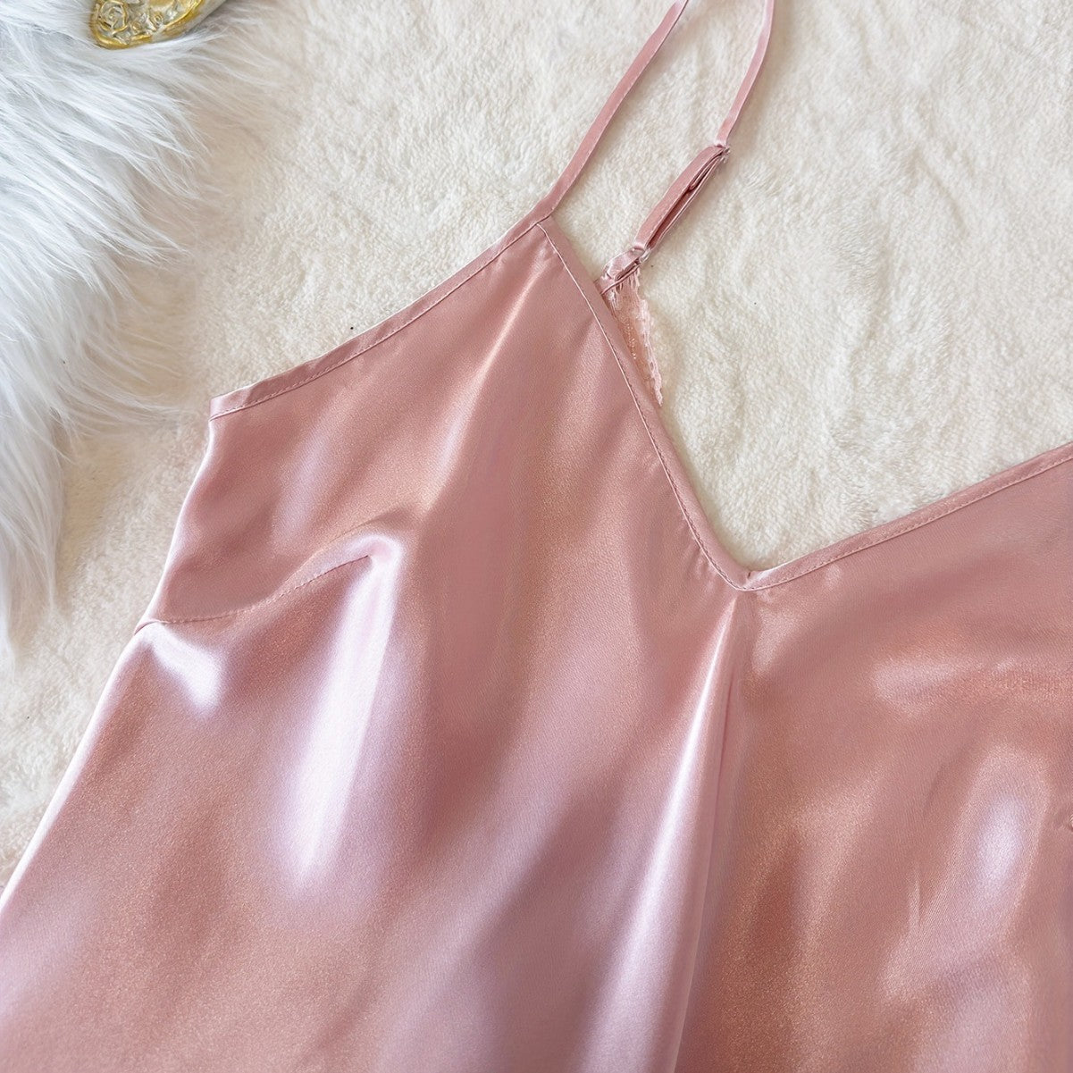 SexyLace Camisole Pink Nightdress with Ice Silk Material for Women, Feminine and Elegant Sleepwear