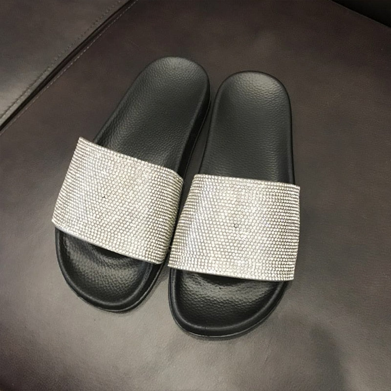 Slippers Flip Flops Summer Slides Women Shoes Crystal Diamond Bling Beach Slides Sandals Casual Shoes Slip On