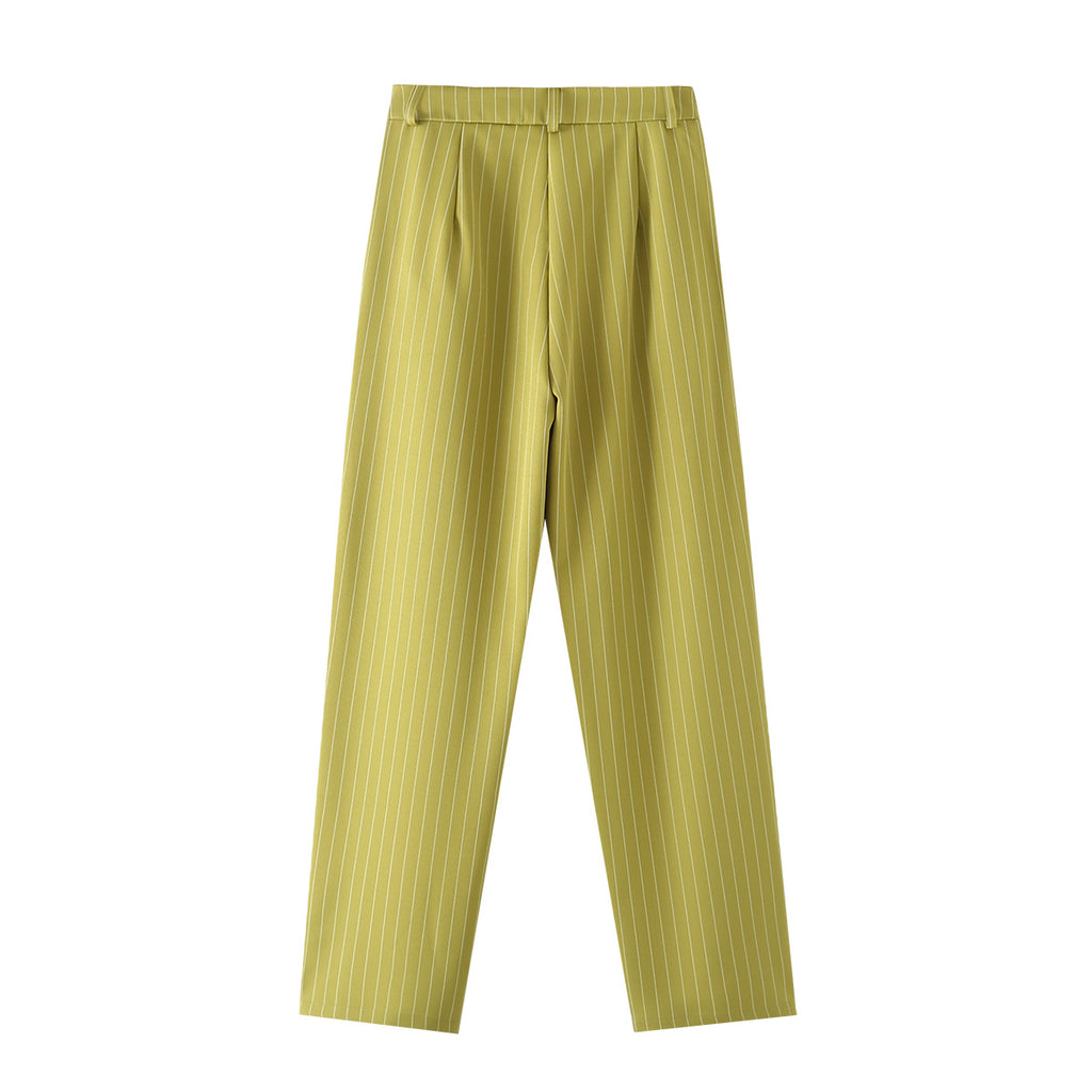 Striped straight leg casual pants for women