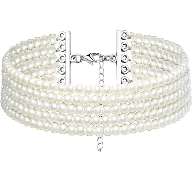 Fashion Multilayer Elegant White Pearl Collar Choker Necklace For Women Beaded Handmade Wedding Banguet Necklace Vintage Jewelry