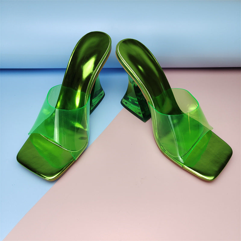 Fashion Color Crystal Heel Sandals Women Ladies Shoes Transparent Heel Color PVC Sandals
