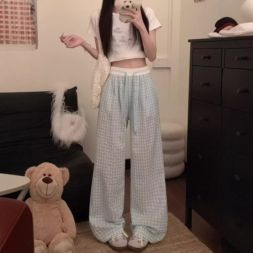 Dopamine Blue Checkered Pants for Women