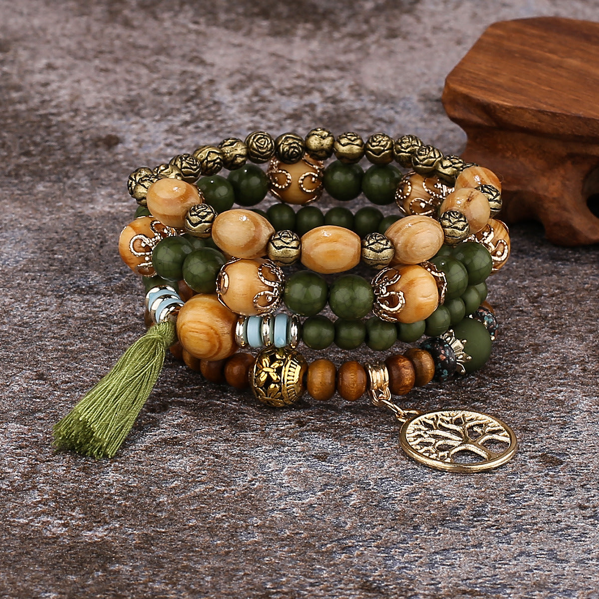 Boho Multilayer Wooden Beaded Bracelet Stretch Bracelet Jewelry