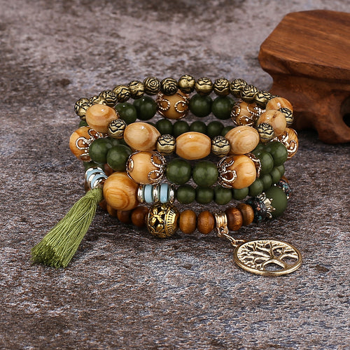 Boho Multilayer Wooden Beaded Bracelet Stretch Bracelet Jewelry