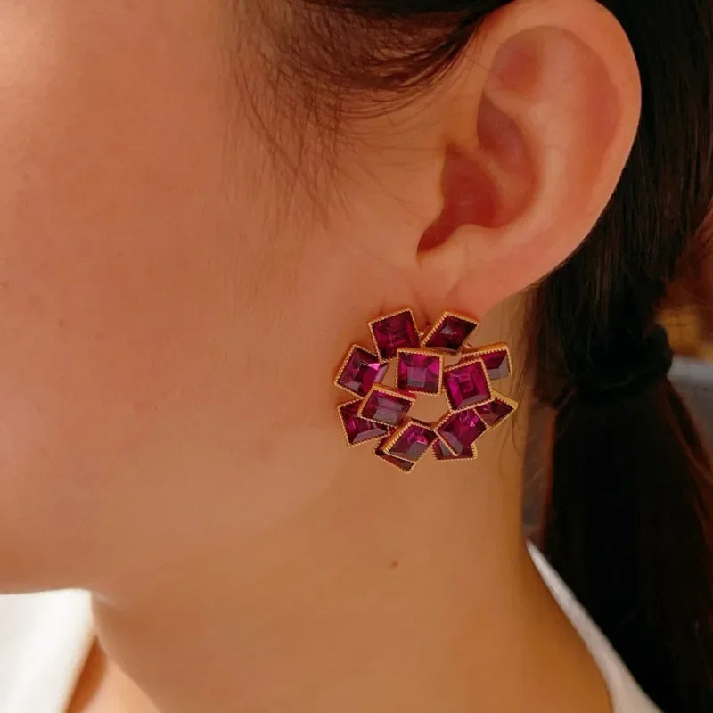 Vintage Stud Earrings for Women Geometric Korean Fashion Jewelry Dinner Party Elegant