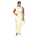 Sexy slim fit slanted shoulder fishtail satin dress for women