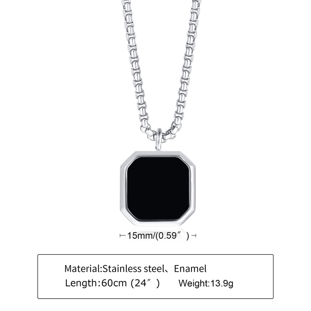 Stainless Steel Glue Dropping Black Square Pendant Men's Sweater Folding Necklace Long Sweater Chain Accessories