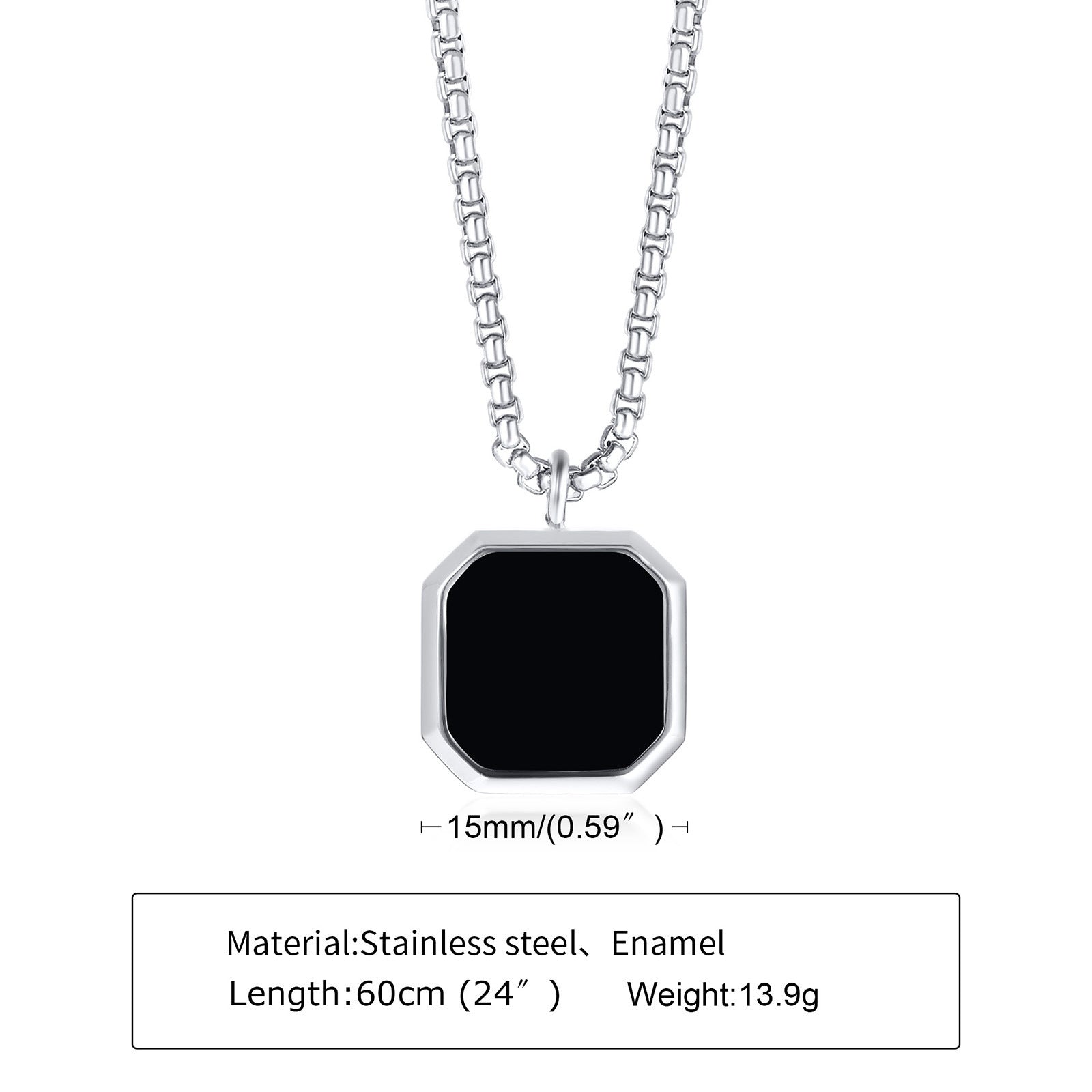 Stainless Steel Glue Dropping Black Square Pendant Men's Sweater Folding Necklace Long Sweater Chain Accessories