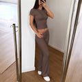 Short Sleeve Wide Leg Long Pants Two-Piece Set for Women