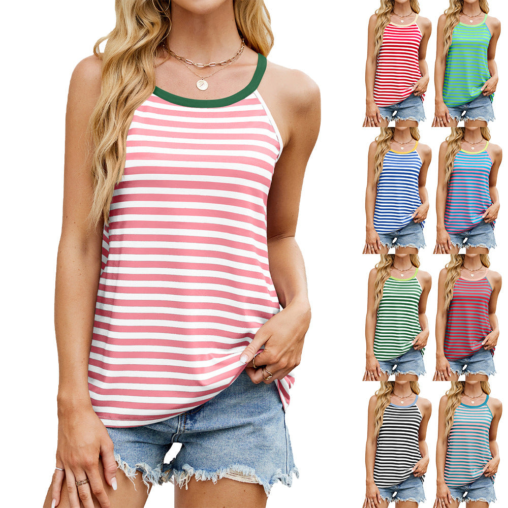 Striped contrasting camisole loose sleeveless top for women