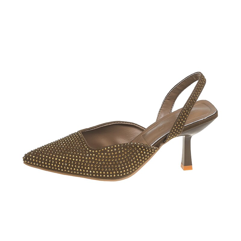 Summer Women Sandal Shoes Thin High Heel Pointed Toe Slingback Sandals Ladies Fashion Bling Cystal Party Dress Shoes