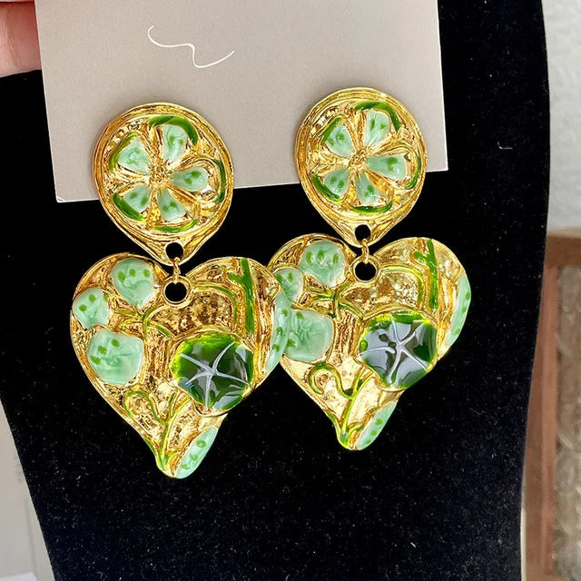 Vintage Jewelry Leaf Petals Ear Clip Heart Shaped Flower Earrings Without Ear Holes Female