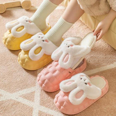 Removable Rabbit Cotton Slippers Women Wear New Winter Home Thick Soled Wool Shoes