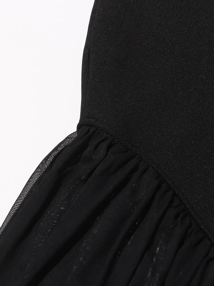 Sexy Patchwork Diamonds Dress For Women V Neck Sleeveless High Waist Bodycon Spliced Mesh Slimming Dresses Female