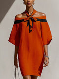One shoulder bow collar dress