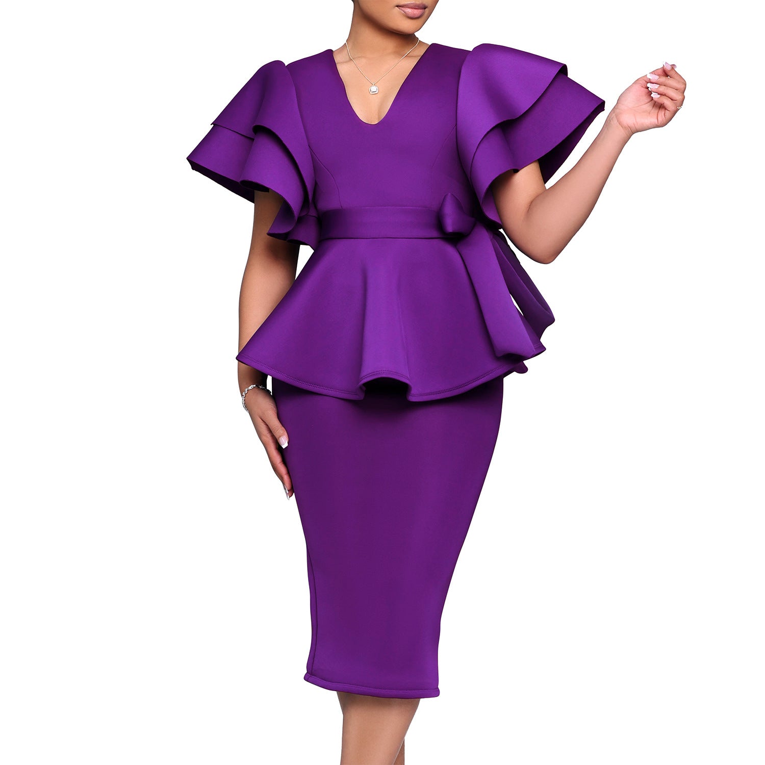 Ruffle slim fit dress for women