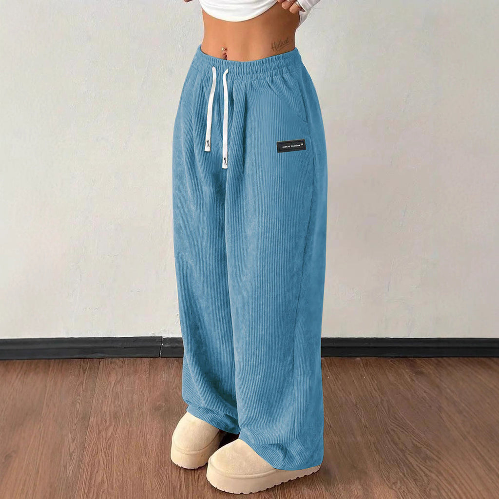 Casual Loose Drawstring Solid Color Pocket Pants for Women