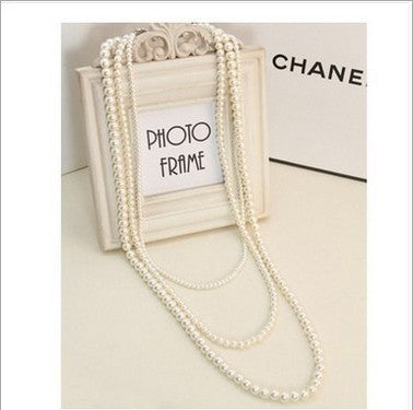 Korean fashion pearl necklace European and American retro jewelry multi-layer long necklace sweater chain