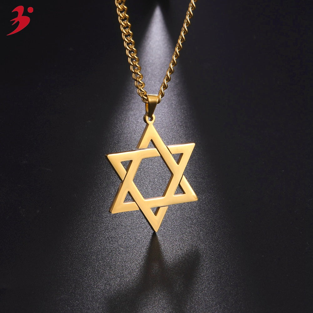 Stainless Steel Hexagram Necklace Fashion Simple Wandering Pendant Retro Men And Women Couple Hollow Pendant