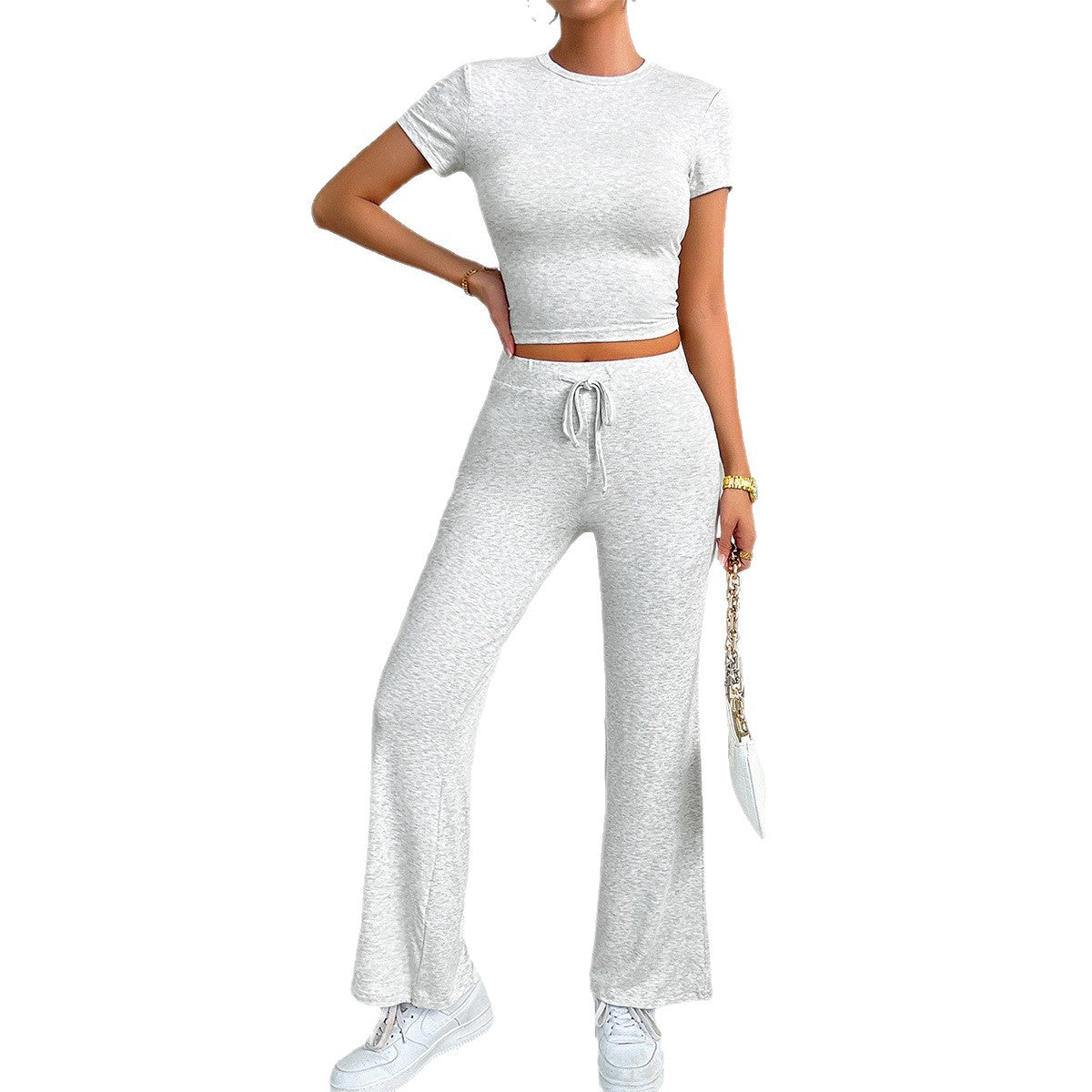 Sports Yoga Short Sleeve T-Shirt and Long Pants Set for Women
