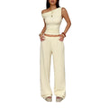 Simple Sleeveless Vest Solid Color Long Pants Set for Women