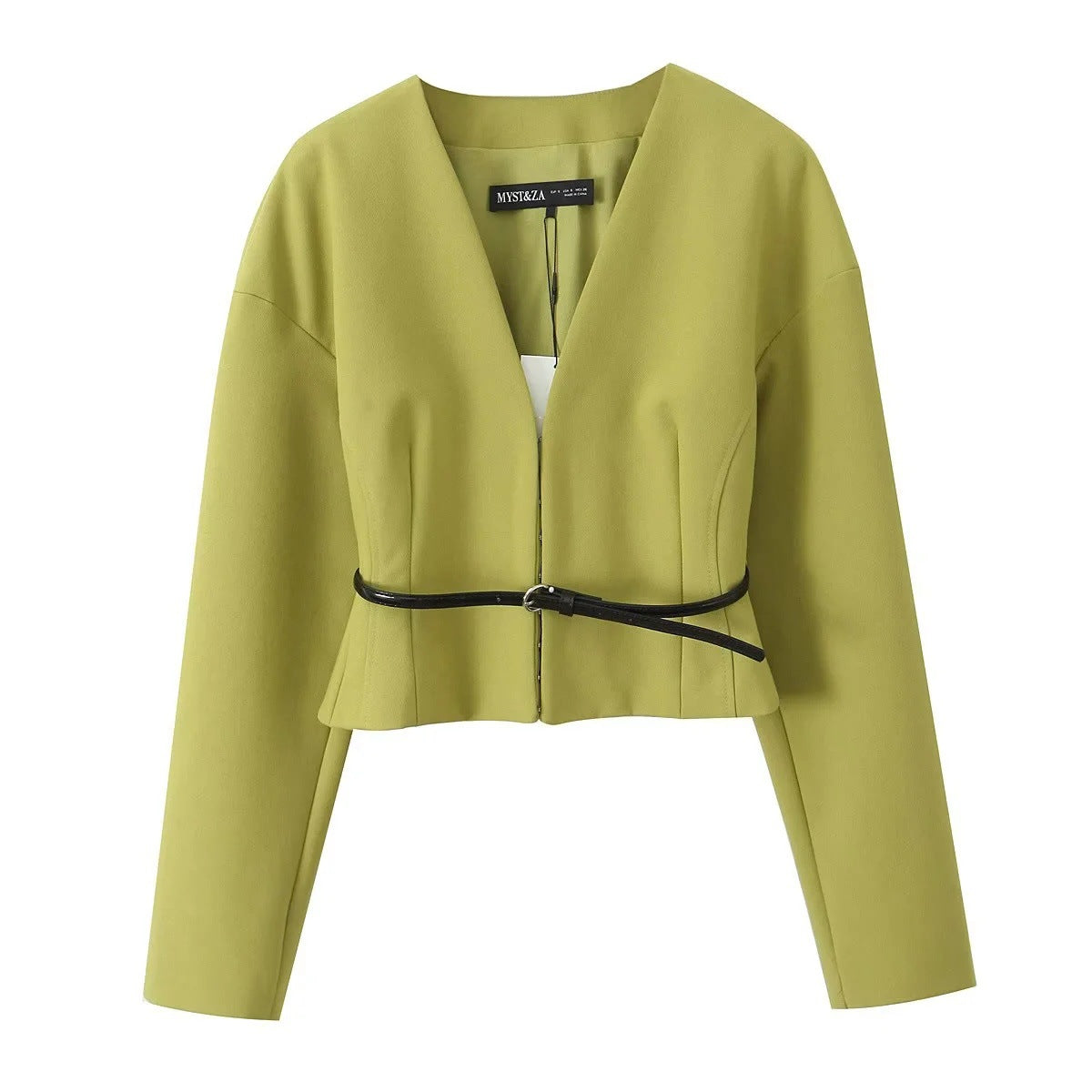 Elegant Fitted Blazer with Belt + Skirt Set for Women