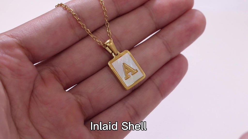 New Stainless Steel Square Letter Necklace Female Gold Shell Inlaid Titanium Steel English Pendant Necklace