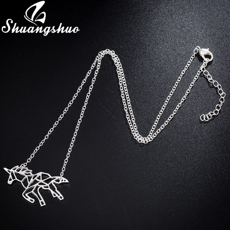 Ethnic Origami Unicorn Necklace Choker Horse Necklace Women Necklaces & Pendants Animal Necklace Silver Jewelry colar