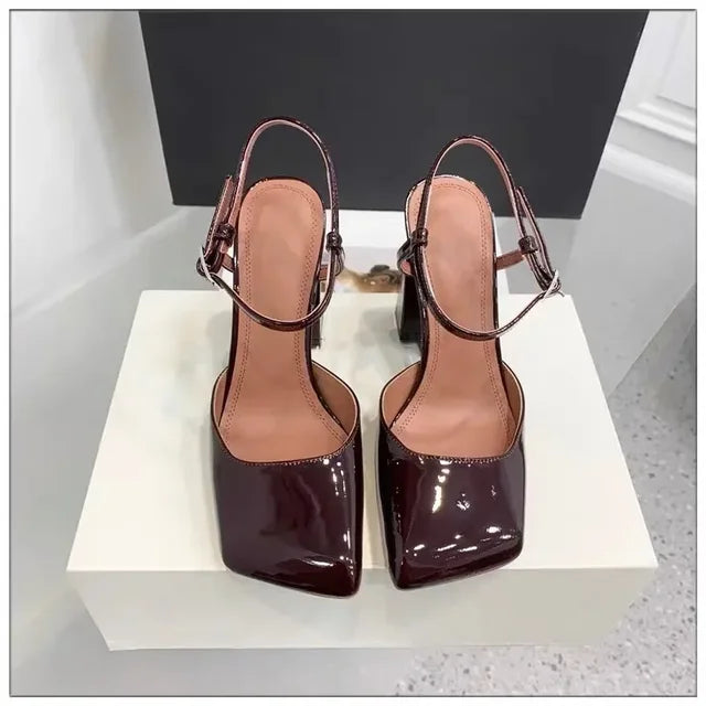 Rhinestone Thick High Heels and Toe Sandals for Women, Retro Mary Jane Single Shoes, Fashionable and Sexy, European and American