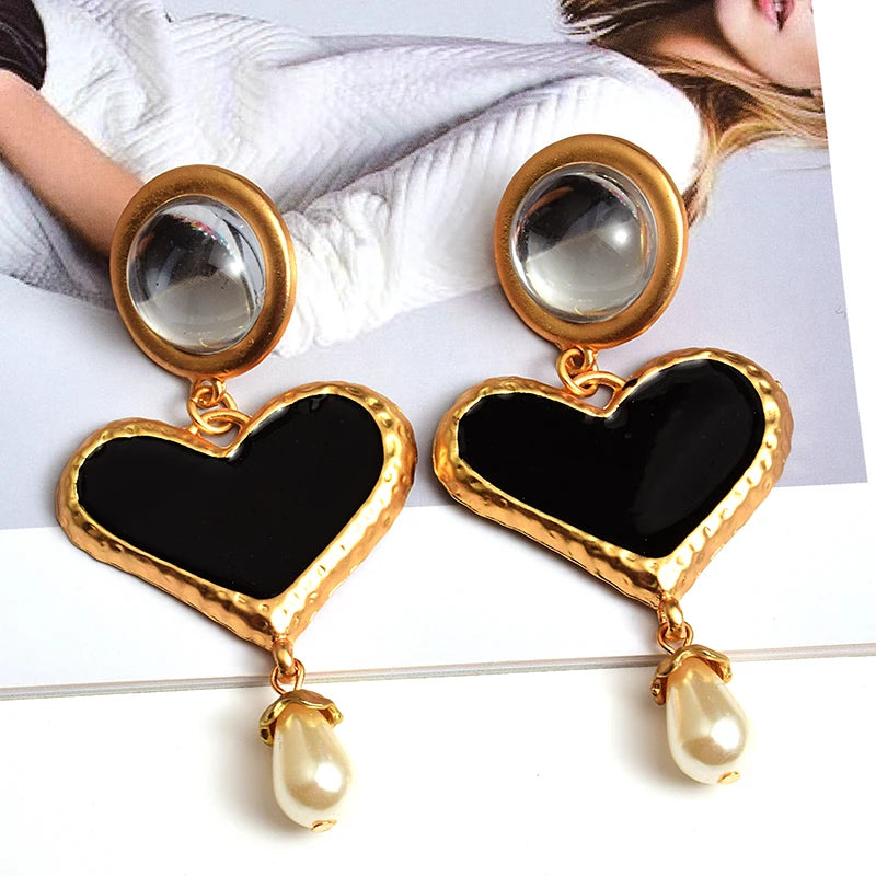 Wholesale Long heart earrings High-quality Metal Oiled Drop Earring Fashion trend jewelry accessories for women