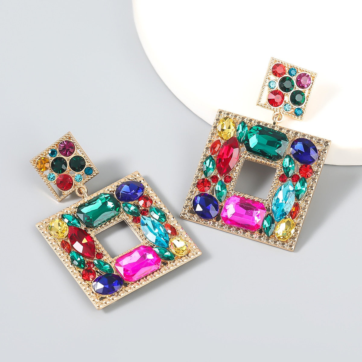 Boutique Fashion Women Glass Crystal Big Dangle Earrings For Women Fashion Jewelry Trendy Lady's Statement Earrings Accessories