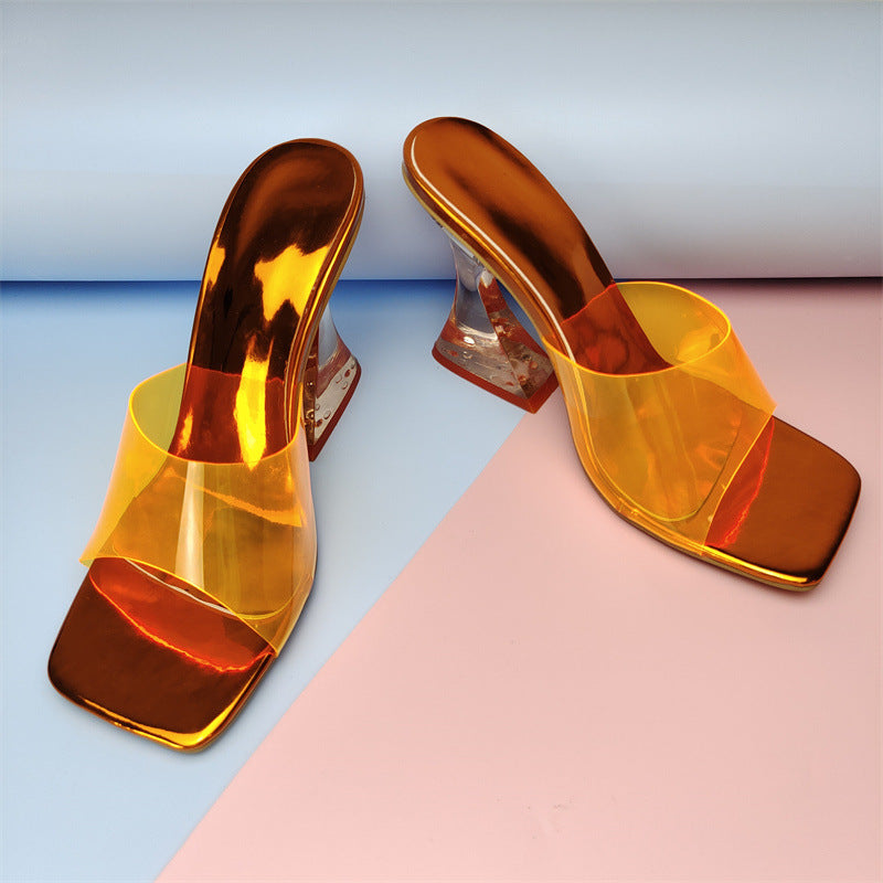 Fashion Color Crystal Heel Sandals Women Ladies Shoes Transparent Heel Color PVC Sandals