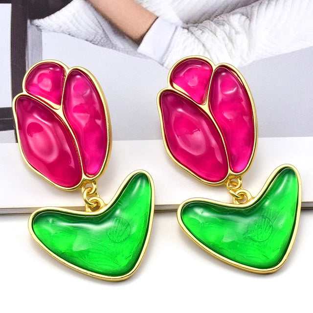 New Lovely Fashion Resin Drop Earrings For Women Girls Cute Flower Plant Earrings Wholesale Jewelry Gifts