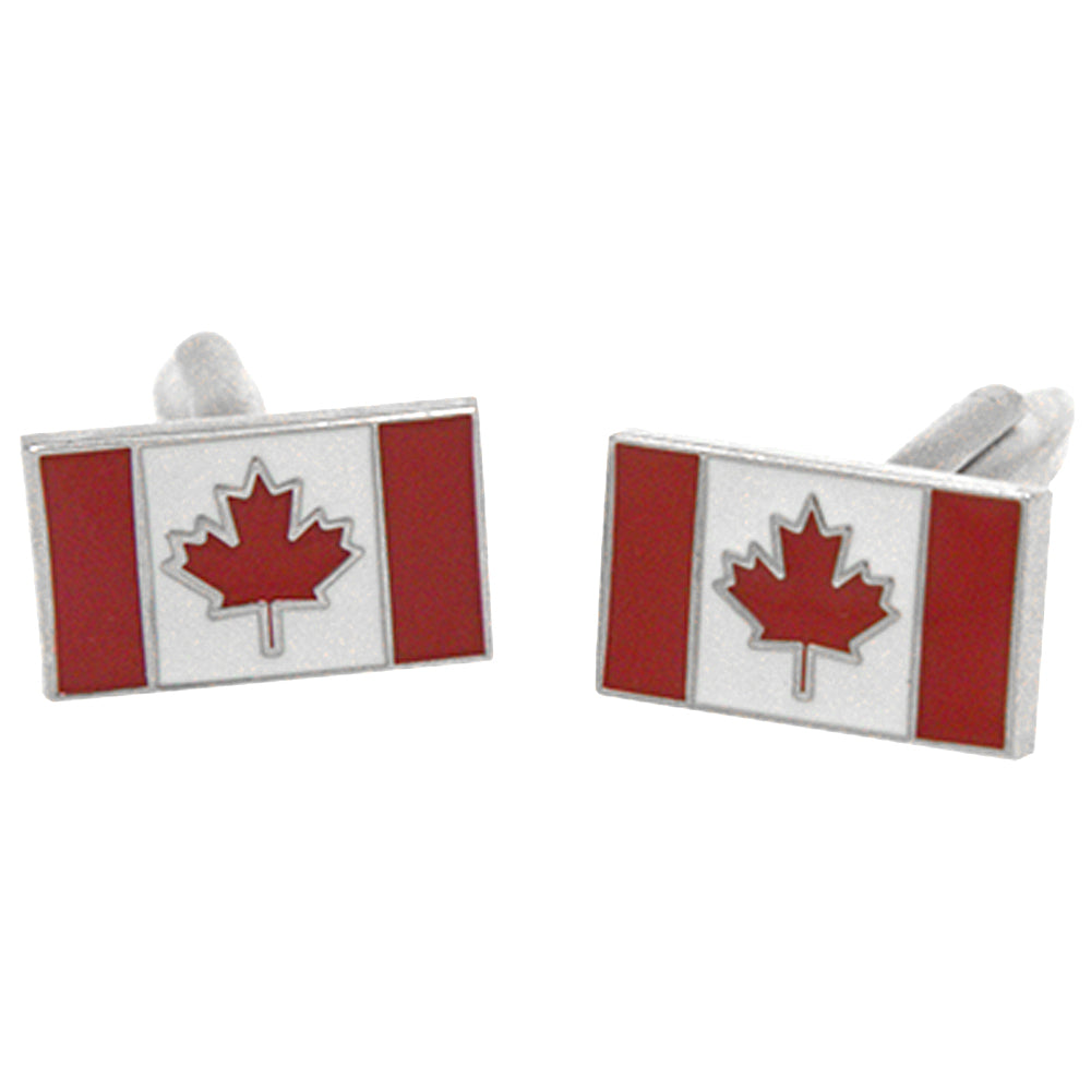 Silvertone Novelty Canadian Flag Cufflinks with Jewelry Box-0