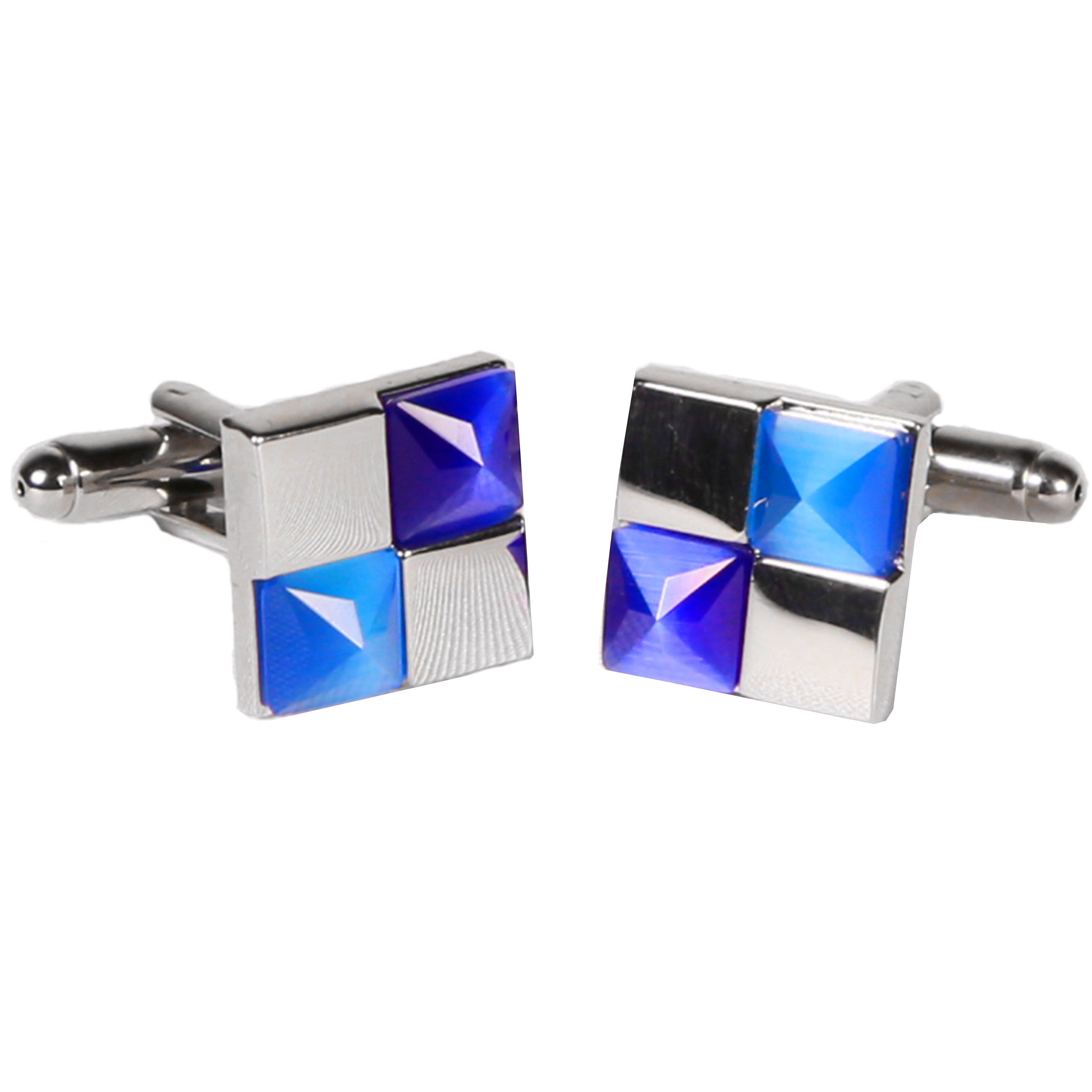 Silvertone Square Blue/Silver Cufflinks with Jewelry Box-0