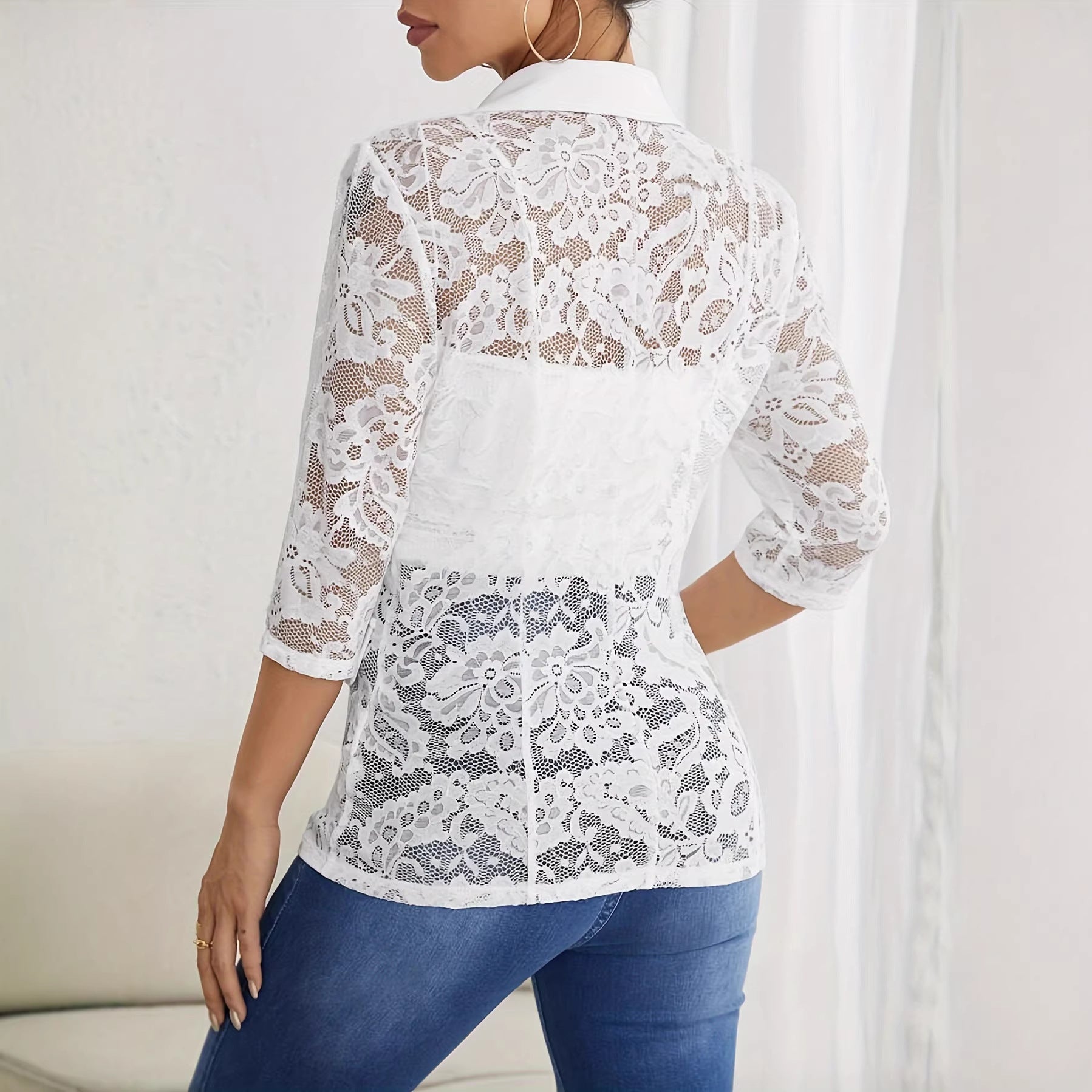 Elegant Solid Color Fashion Lace Spliced Blazer Jacket Women's Top