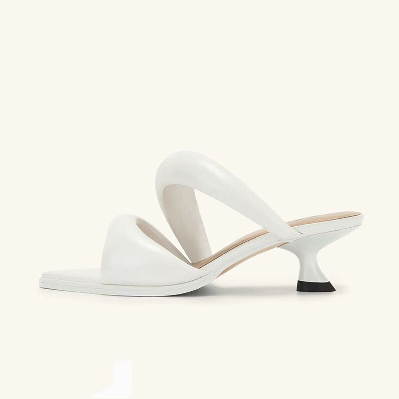 Women Comfortable Thick Strip Design Sandals Thin High Heel Slippers Banquet Party Wedding Shoes