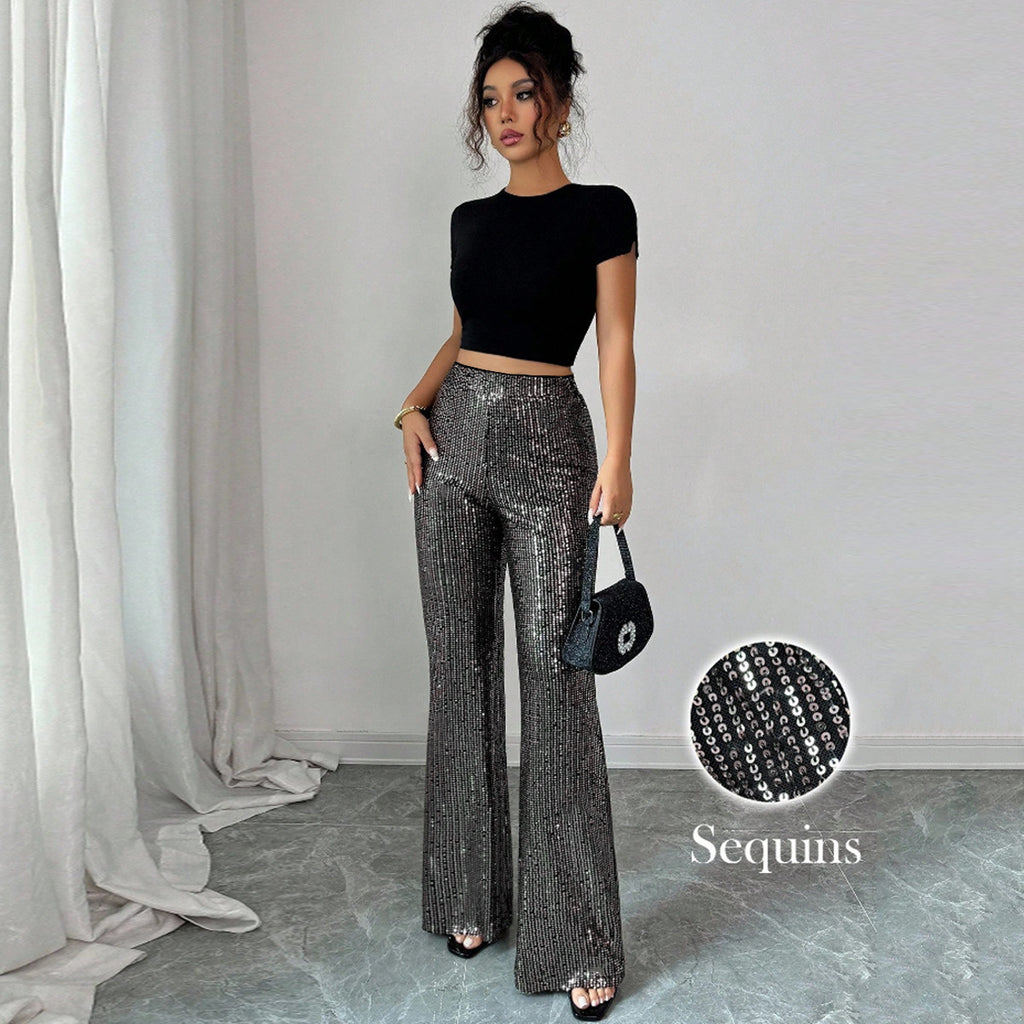 Slim fit sequined casual pants for women