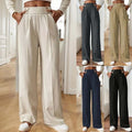 High waisted solid color straight leg pants for women