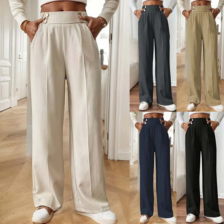 High waisted solid color straight leg pants for women