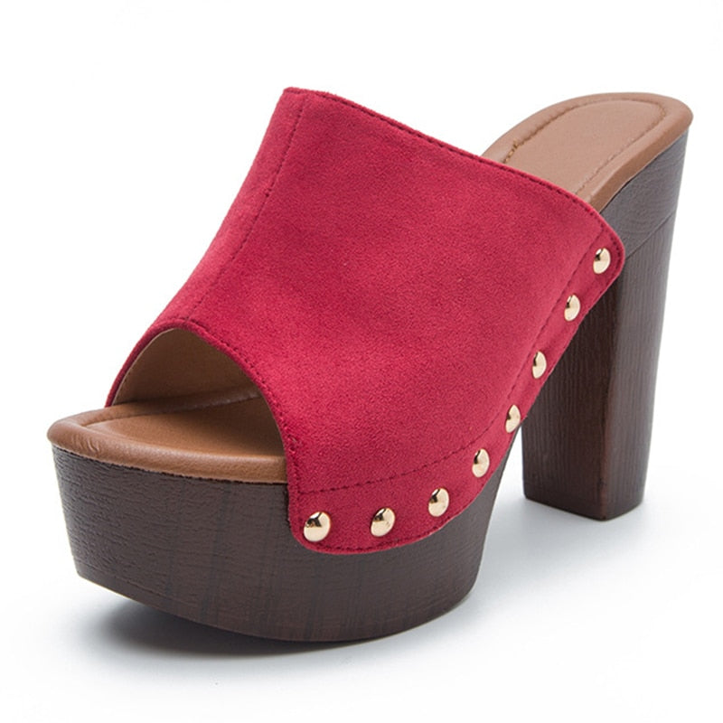 Brand Summer Slippers Women High Heels Shoes Female Fashion Platform Shoes Outside Women Slippers Pumps Rivet Mules Shoes